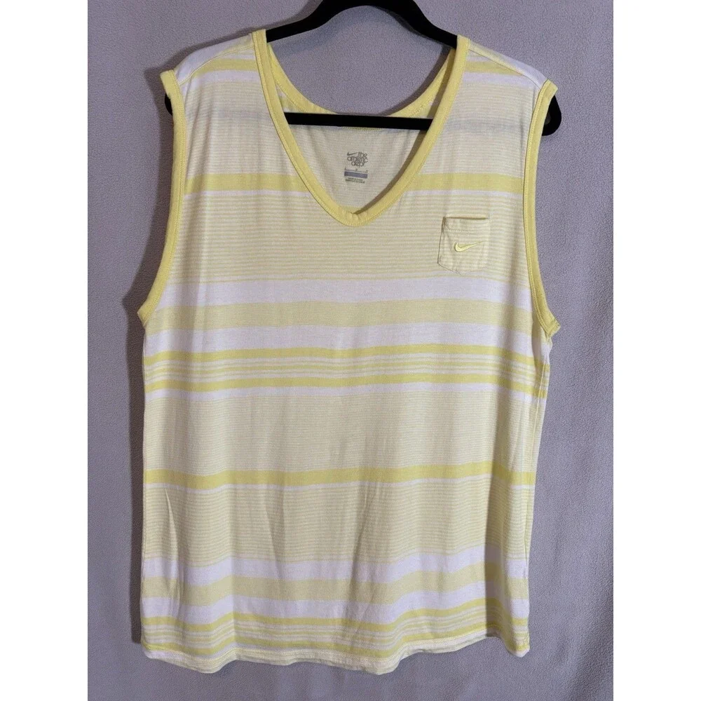 Nike Womens Tank Top Shirt The Athletic Dept L Yellow Stripe